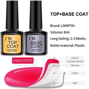 Topcoat en Basecoat Combinatie Set - 2 x 8 ml | Clean-Free | Langdurige glans & bescherming | Voor UV/LED lamp | Perfect bij gellak | Ideaal Sinterklaas cadeau - Soak Off - Nagellak