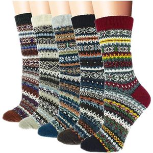 Huissokken - Wintersokken - 5 Paar - Thuissokken - Huissokken Dames en Heren - Verwarmde sokken - Fleece Sokken - Dikke Sokken - Slofsokken - Warme Sokken - Bedsokken - Gevoerde Sokken - Winter Sokken - Cadeautip - KerstRode achthoek, eenmaat