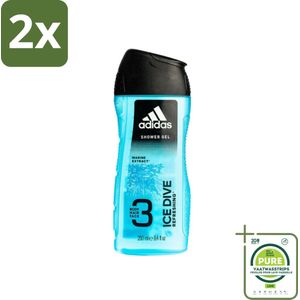 Adidas - 3-in-1 Douchegel - Ice Dive Refreshing - Marine Extract - 250 ml - Voordeelverpakking - 2 stuks - Adidas Ice Dive Douche en Shampoo - Verfrissend