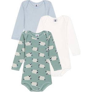 Petit Bateau - Setje met 3 Rompertjes - Unisex - Lange Mouw - Schaapjesprint