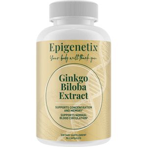 Epigenetix - Ginkgo Biloba Extract - 90 premium capsules - Ondersteunt concentratie, geheugen en cognitieve helderheid, stimuleert de bloedcirculatie, vooral in hersenen, handen en voeten