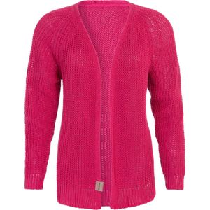 Knit Factory Daisy Kort Gebreid Dames Vest - Lente & zomer vest - Felroze damesvest reikend tot de heup - Dames cardigan gemaakt uit 80% Gerecycled katoen - Duurzaam & Milieuvriendelijk - Fuchsia - 36/38