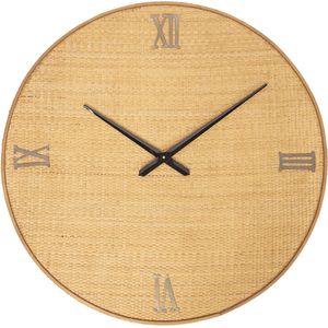 Clayre & Eef Wandklok Ø 80 cm Goudkleurig Hout Metaal Rond Muurklok Hangklok Keukenklok