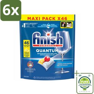 Finish - Vaatwasmiddel - Quantum Vaatwastabletten Citroen - Diepe Reiniging & Frisheid - 46 capsules - Voordeelverpakking - 6 stuks - Vaatwastabletten - Vaatwasser