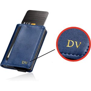 Saetti Gepersonaliseerde Pasjeshouder - Gepersonaliseerd Cadeau Portemonnee Met Initialen - Blauw - 12 Pasjes + Briefgeld - RFID Creditcardhouder - Pasjeshouder Mannen & Vrouwen - Pasjeshouder Uitschuifbaar - Kaarthouder - Incl. Luxe Cadeaubox