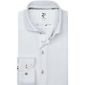 R2 Japanese Knitted Overhemd Korte Mouwen Wit - Maat M - Heren - Overhemden Casual