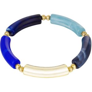 By Jule Nails & Beauty - Tube Armband Meerde Kleuren - 19,5 cm - Blauw/Goud