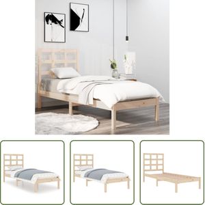 The Living Store Houten Bedframe - Massief Grenenhout - 205.5 x 105.5 x 31 cm - Inclusief Hoofdeind - Geschikt voor 100 x 200 cm Matras