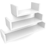 Set van 3 Boekenplanken - U-vormige Wandplank - Glanzend Wit