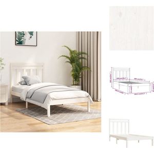 vidaXL Bedframe - Grenenhout - Wit - 205.5 x 105.5 x 31 cm - Geschikt voor 100 x 200 cm Matras - Montage vereist - Bed