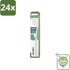 Jordan - Tandenborstel - Green Change - Soft - 4 Opzetborstels & 1 Houder - Voordeelverpakking - 24 stuks - Duurzame tandenborstel - Tandenborstel met verwisselbare kop