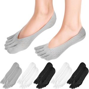 6 paar anti-slip teensokken voor dames maat 39-42 zwart-wit met rubberen strips - elastische vijfvinger no-show sokken voor pilates en yoga