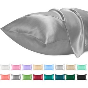 Set van 2 Satijnen Kussenslopen - Zacht, Ademend en Kreukvrij - Donkergrijs Microfiber