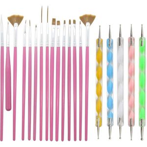 Evvie 20 delige nail art set - 15 nailart penselen en 5 dotting tools - Roze