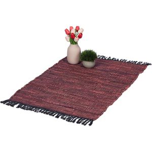 Relaxdays vloerkleed - leder en katoen - binnenkleed - 60 x 100 cm - chill mat - tapijt - Bordeaux