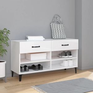 The Living Store Schoenenkast - Hoogglans wit - 102 x 35 x 55 cm - Stevig materiaal