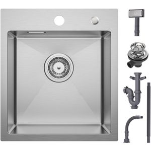 CECIPA Spoelbak Keuken 40x45cm- Spoelbakken Keuken RVS - Enkele Spoelbak - Spoelbakken met Afdruip - Zilver