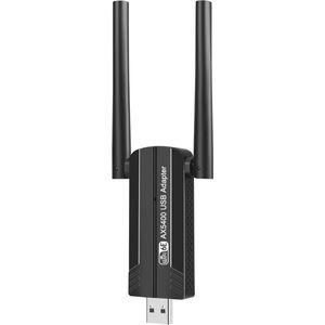 DrPhone AeroLink AX5400 WiFi 6E Tri-Band 5400Mbps USB 3.0 Adapter – Dual Antenne – Driver-Free – MU-MIMO – 2.4/5/6GHz - Zwart