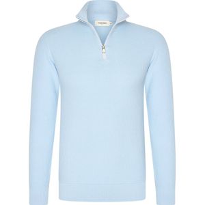 YVES ENZO Half Zip Heren Trui 100% Piqué katoen - Heren Sweater - Schipperstrui met rits - Coltrui Heren - Maat M - Blauw