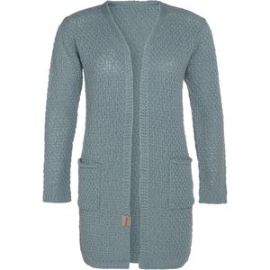 Knit Factory Luna Gebreid Vest Stone Green - Gebreide dames cardigan - Middellang vest reikend tot boven de knie - Groen damesvest gemaakt uit 30% wol en 70% acryl - 36/38 - Met steekzakken