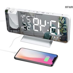 RFWR® Projectiewekker met USB-oplader en FM-radio - Draaibare projector 7,4 inch met spiegeldisplay