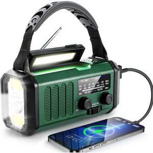 Radio op batterijen voor rampen - Noodradio op zonne-energie - Handcrankradio - Draagbare noodradio - Draagbare AM/FM/WB-radio - met leeslamp, SOS-alarm, kompas voor kamperen - kan smartphones opladen - voor noodgevallen binnen en buiten - groen