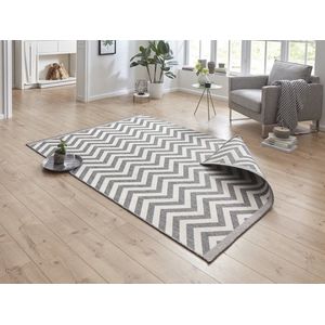 Flycarpets Omkeerbaar Vloerkleed - Binnen & Buitenkleed Palma- Grijs / Creme - 80x350 cm