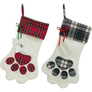 2 stuks kerstsokken huisdier hond kattenpoot sokken hangende geruite kerstboom decoratie cadeau