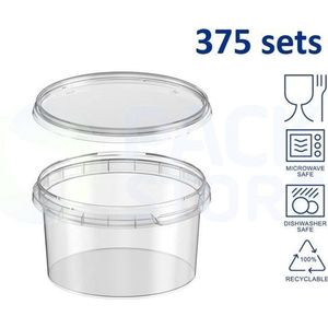 375 x plastic bakjes met deksel - 240 ml - ø95mm - vershoudbakjes - meal prep bakjes - rond - transparant geschikt voor diepvries, magnetron en vaatwasser - Nederlandse producent