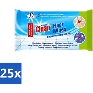 25 x At Home - Clean - Vloer Reinigingsdoekjes - Reinigt Effectief - 15 Doekjes - Schoonmaakproducten - Vloerreiniger - Schoonmaakdoekjes Vloer