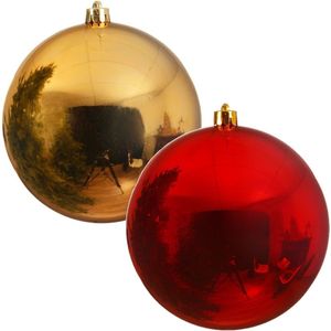 2x Grote kerstballen goud en rood van 25 cm glans van kunststof - Winkel/etalage kerstversiering