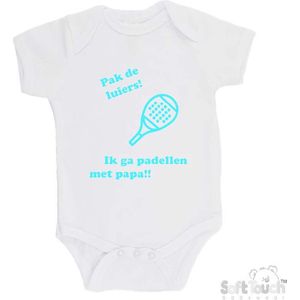 100% katoenen Romper ""Pak de luiers! Ik ga padellen met papa!!"" Padel Unisex Katoen Wit/aquablauw Maat 68/74