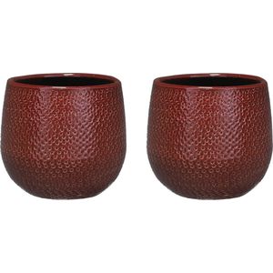 Mica Decorations Bloempot - Set van 3x stuks - bordeaux - keramiek - 14x12 cm - plantenpotten
