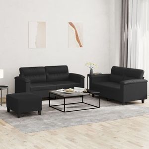 vidaXL Loungeset 3-delig - Kunstleer Zwart - Inclusief Kussens Loungeset - Zweetachtig Meubilair - Zwarte Lounge Set - Kunstleder Sofa - Buitenlounge