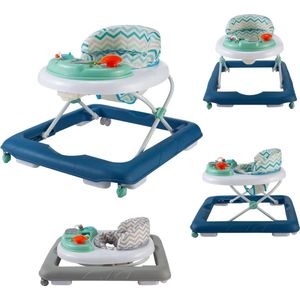 X Adventure Loopstoel / Baby Walker Chevron - Verstelbaar & Comfortabel - Met Afneembaar Speelblad - Inklapbaar Design - Pastel Blue