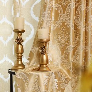 Set van 2 Europese gouden luxueuze jacquard gordijnen, voor slaapkamer of woonkamer (175 x 140 cm)