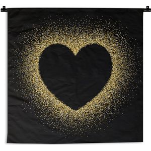 Wandkleed Goud - Gouden hart op een zwarte achtergrond Wandkleed katoen 180x180 cm - Wandtapijt met foto