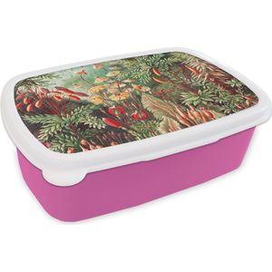 Broodtrommel Roze - Lunchbox - Brooddoos - Bloemen - Kunst - Vintage - Natuur - Botanisch - 18x12x6 cm - Kinderen - Meisje
