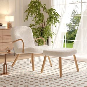 deboer10.NL - Fauteuils - Fauteuils met armleuning - Fauteuils met armleuning volwassen - Fauteuil teddy - Fauteuil met voetenbank - Ontspanningsstoel - Woonkamerstoel - Lamswol - Wit