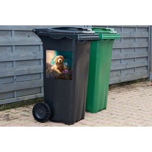 Container sticker Puppy - Bloemenkrans - Vlinder - Hond - Golden retriever - 40x40 cm - Kliko sticker