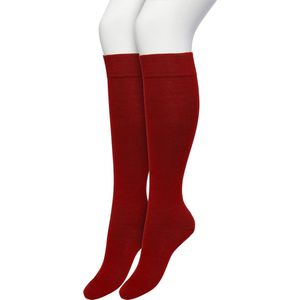 Bonnie Doon Dames Kniekousen Rood maat 35/38 - 2 paar - Knie Kousen - 2-pack - Multipack - Uitstekend draagcomfort - Cotton Knee High - Zakt niet af - Effen - OEKO-TEX - Rood - Red - OL834302.337