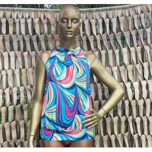 Haltertop Grafische Print - Wit met Blauw - One Size (36 t/m 40)