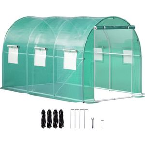 Tunnelkas - Met Ramen - Tunnelserre - Foliekas - Tunnelbogen - Tuinkas - Kweekkas - Waterdichte PE Afdekking - Groen - 4.5 x 2 x 2 M
