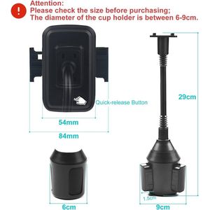 Universele Telefoonhouder voor Bekerhouder - Mobiele Telefoonhouder voor Auto, Zwart, Geschikt voor Smartphones tot 8,4 cm