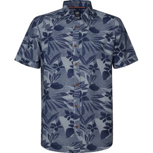 Petrol Industries - Heren Tropisch Overhemd Palmlust - Blauw - Maat L