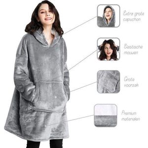 HomeRun™ Oversized Hoodie Deken - Grijs - Hoodie Blanket - Fleece Deken