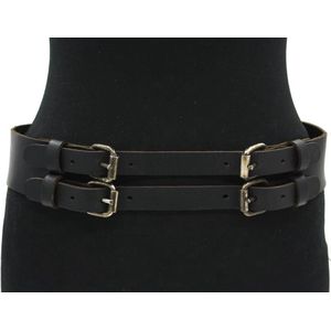 Thimbly Belts Dames heupriem zwart - dames riem - 3/2 cm breed - Zwart - Echt Leer - Taille: 85cm - Totale lengte riem: 100cm