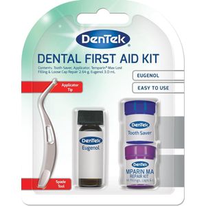 Dentek Gebits EHBO Kit - Met noodvulling, tandbewaarbox en anti- kiespijn vloeistof - Voor verloren kronen, vullingen, kiespijn en gaatjes