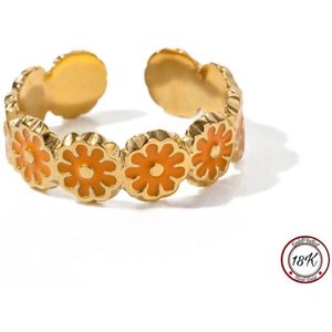 Soraro Orange Flower Ring | 18K Goldplated | Goudkleurig | Oranje | Dames Ring | Bloem | Klemring | Vrouwen Cadeau | Moederdag | Moederdag cadeau