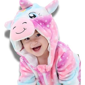 BoefieBoef Eenhoorn Shiny Dieren Kinder Onesies voor Baby's en Dreumes: ideaal Baby / Peuter kruippak, pyjama, romper, of verkleedkostuum Stijl & Comfort - Roze Paars Unicorn